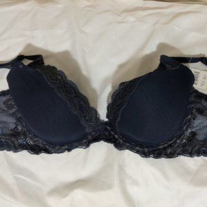 Natori Feathers Plunge Contour Bra Navy 36B NWT